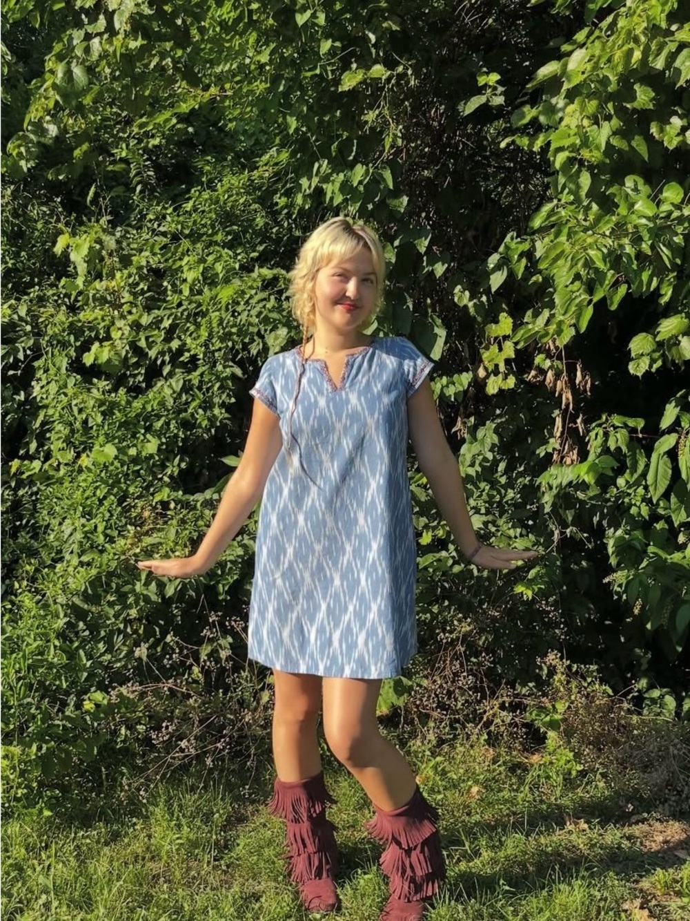 pureJill Light Blue Ikat Mini Shift Dress